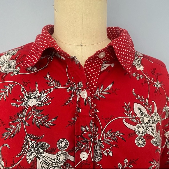 Susan Graver Red & White Floral Polka Dot Blouse Women’s Medium - Picture 2 of 12